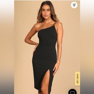 Lulu’s Happiest Hour Black Asymmetrical Bodycon Midi Dress